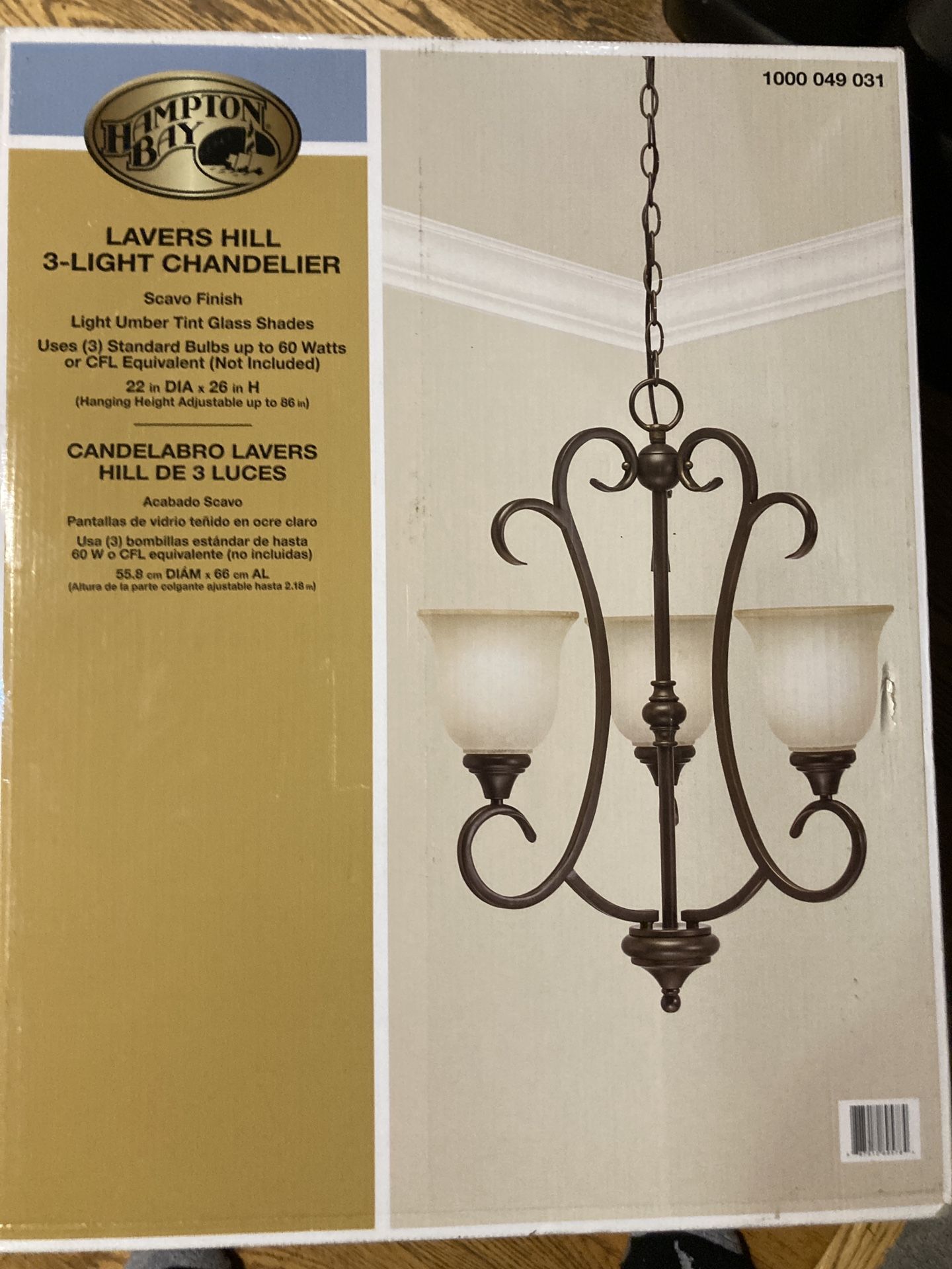Hampton bay- Lavers Hill 3-light Chandieler (Brand New)