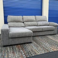 Gray 110” 2pc Microfiber Sectional Sofa with LAF Storage Chaise (Adjustable back on each chair)