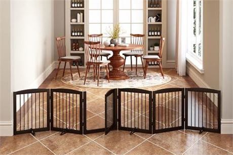 PUPETPO Freestanding Pet Gates with Walk Through Door, Dog Indoor Fence, Dog Gate for The House, Doorway, Stairs, Extra Wide Dog Gate, Support Feet In