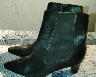 Black Leather Pointed-Toe Ankle Boots
