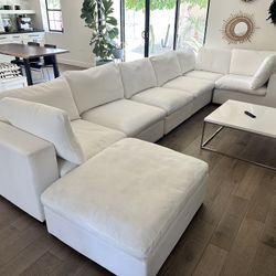 Large 7 Piece White Sectional Sofa 
