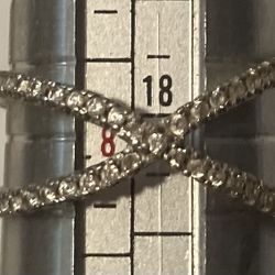 Vintage Sterling Silver Ring Double Banded Sparkly Stones Size 8