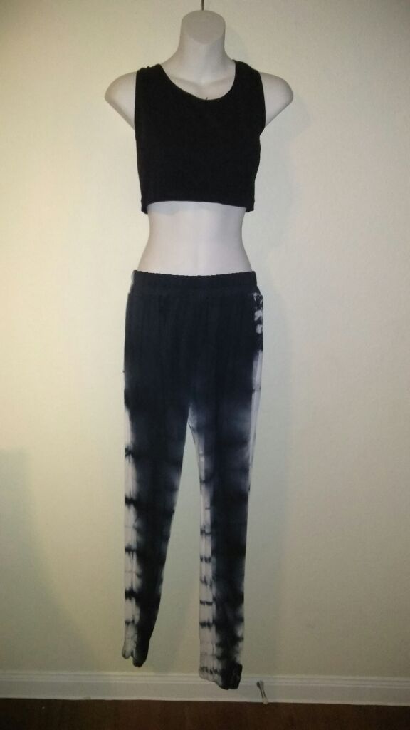 Black tie-dye two-piece pants set