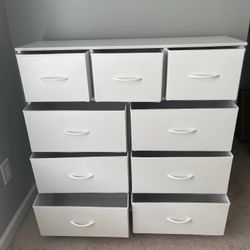White Dresser For Bedroom With 9 Fabric Drawers