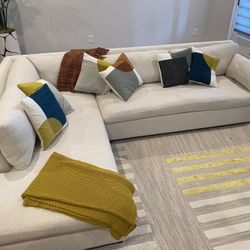 West Elm Marin Set 02: RA Sofa + LA Terminal Chaise, Down, Performance Basketweave, Alabaster, Concealed Supports