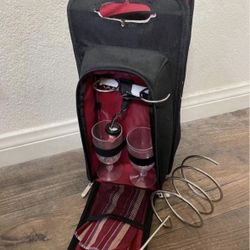 9 Piece Wine Travel Bag beach camping Picnic. Set. 1 bottle holder stake. Perfect for 2