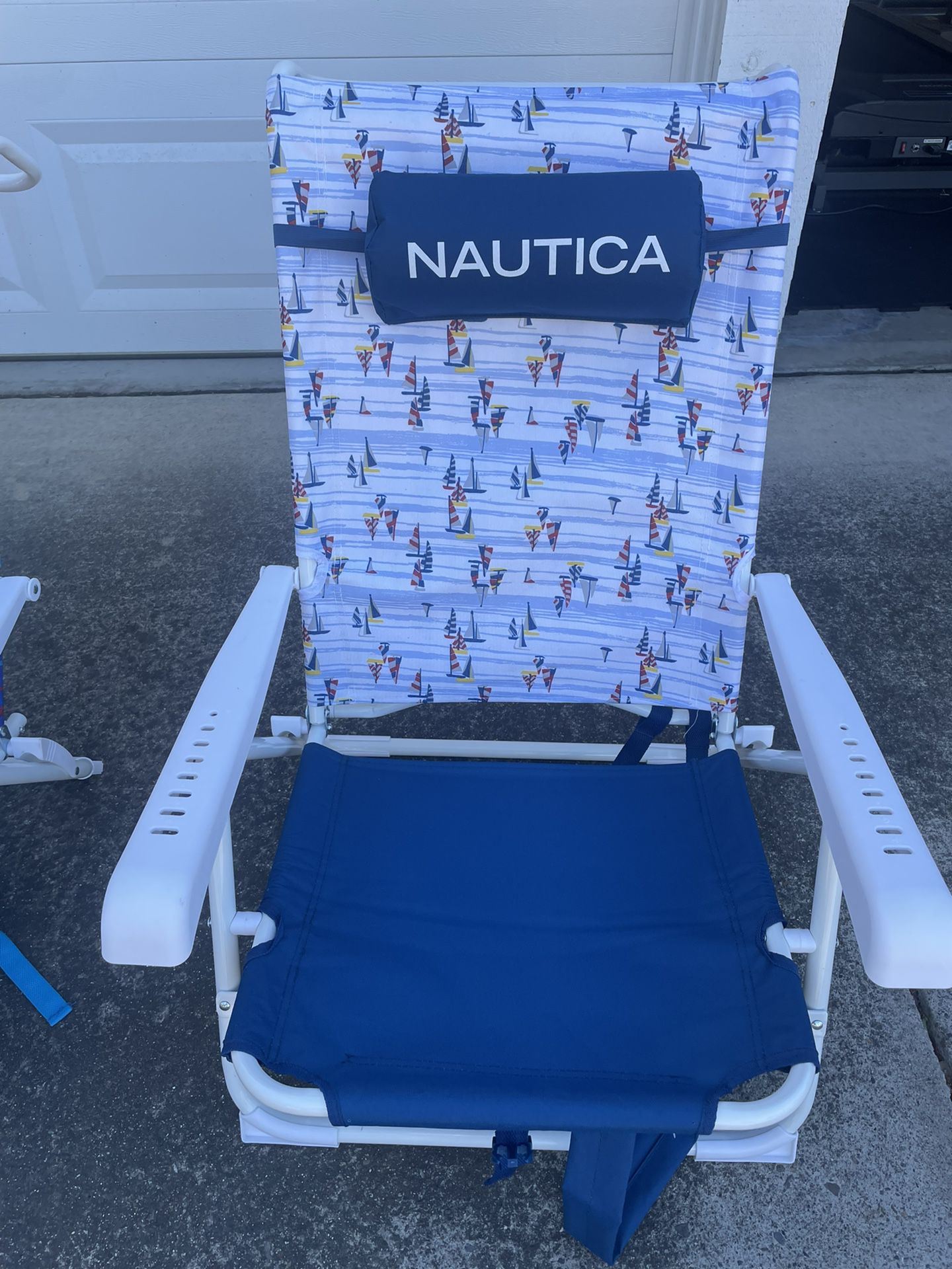 Nautica Reclining Beach Chair & Backpack w/Sailboat Print