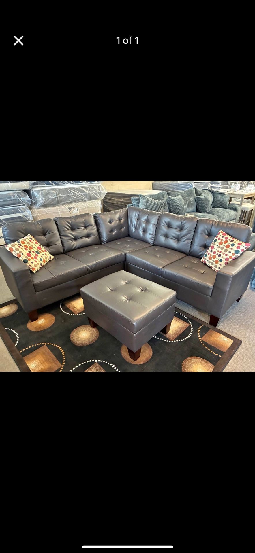 NEW LEATHER SECTIONAL & OTTOMAN