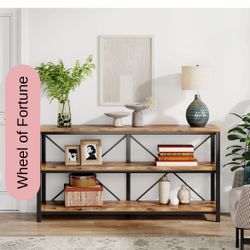 55" Console Table, Sofa Table TV Stand with 3-Tier Storage Shelves