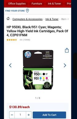 HP 950XL Black/951 Cyan; Magenta; Yellow High-Yield Ink Cartridges, Pack Of 4
