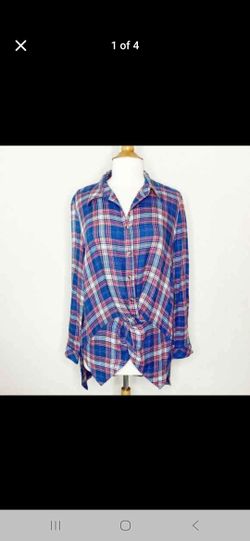 Chelsea & Violet High Low Front Gather Plaid Top