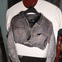 Vtg Fubu Black Faded Jean Jacket Womens Size Small 