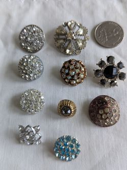 Vintage collectible buttons -metal and crystal  rhinestones