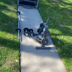 Weight Rack With Weights And Bar And Barbells $75
