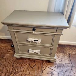 3 drawer grey wood nightstand