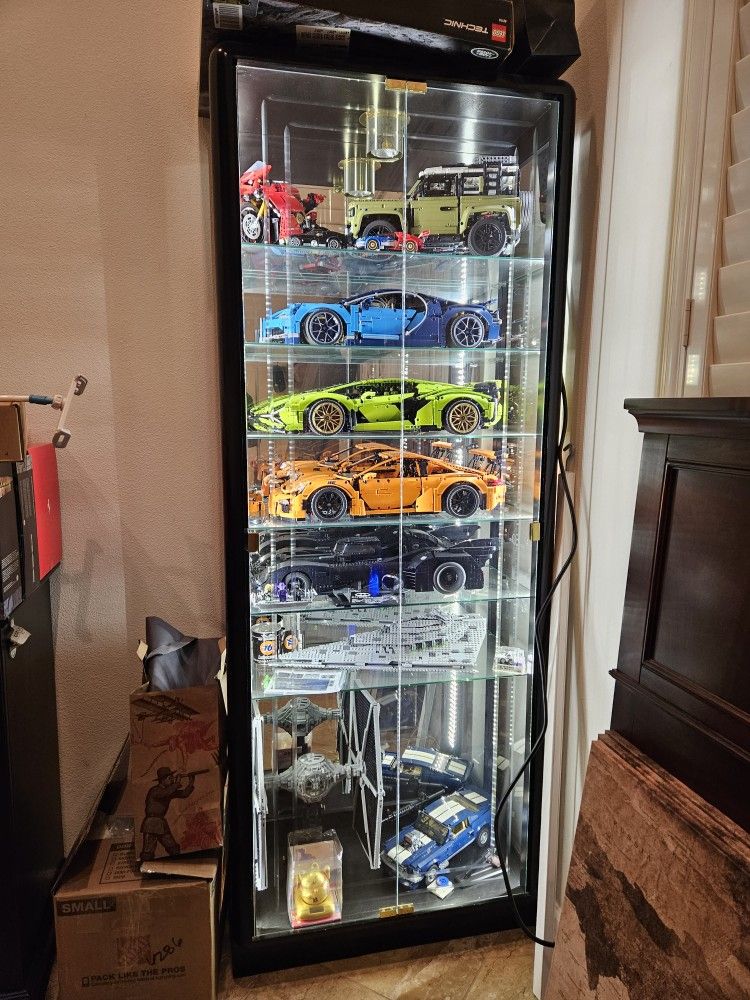 Curio Cabinet Glass Door/Sides With Back Mirror Lego Display