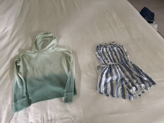 Green Ombre Hoodie and Blue Striped Romper Abercrombie kids 9/10 BUNDLE