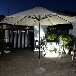8ft. Tall Solar Light Umbrella w/ Heavy-duty Metal Base