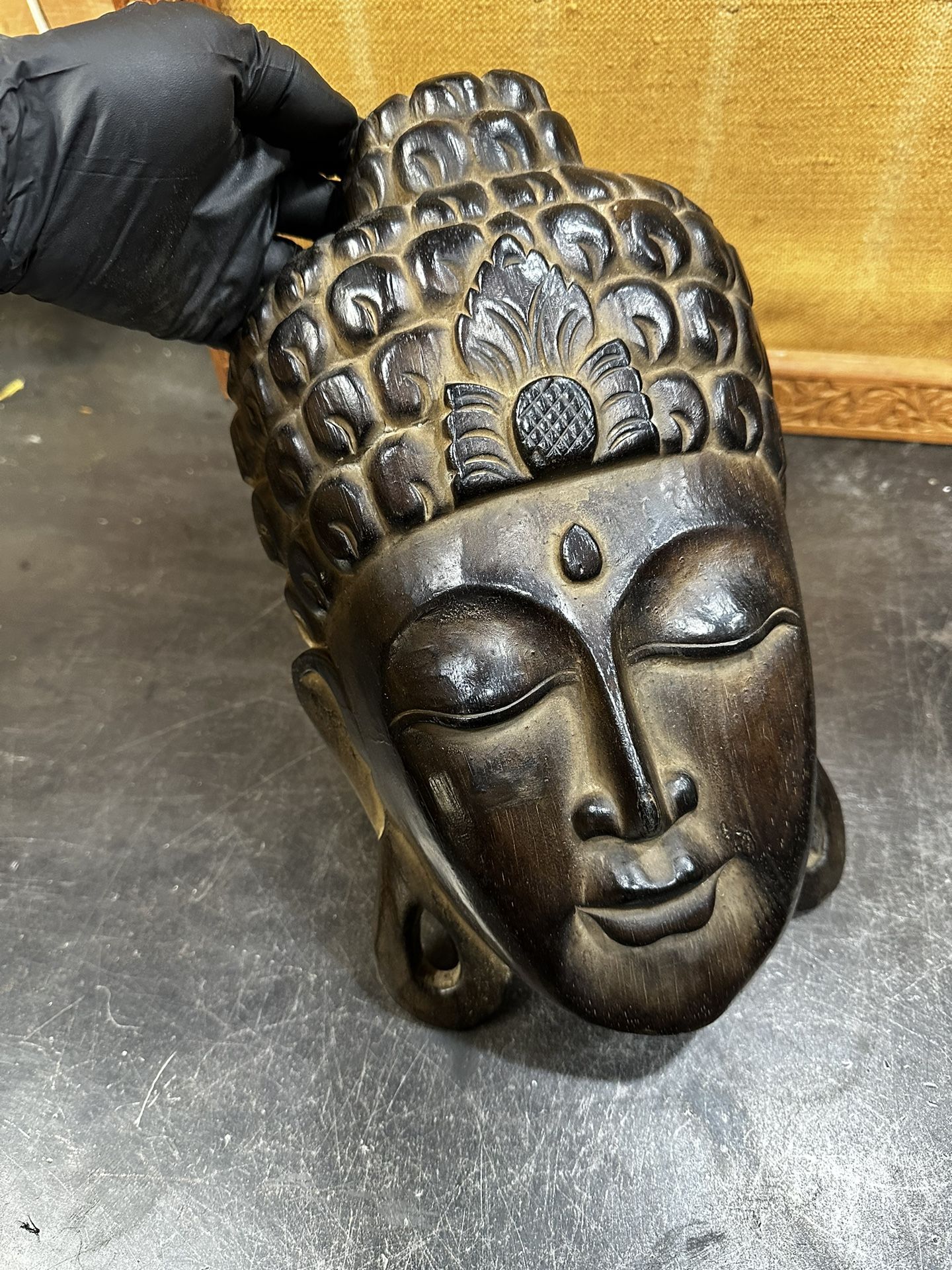 Buddha Mask Face Neck Wooden Statue Figurine Wall Art Carved Balinese