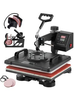 TOPDEEP 5 in 1 Heat Press Machine, 12x15 inch Swing Away Heat Press for Sublimation, T Shirt Pressing Machine Multifunction, Heat Press Transfer Machi