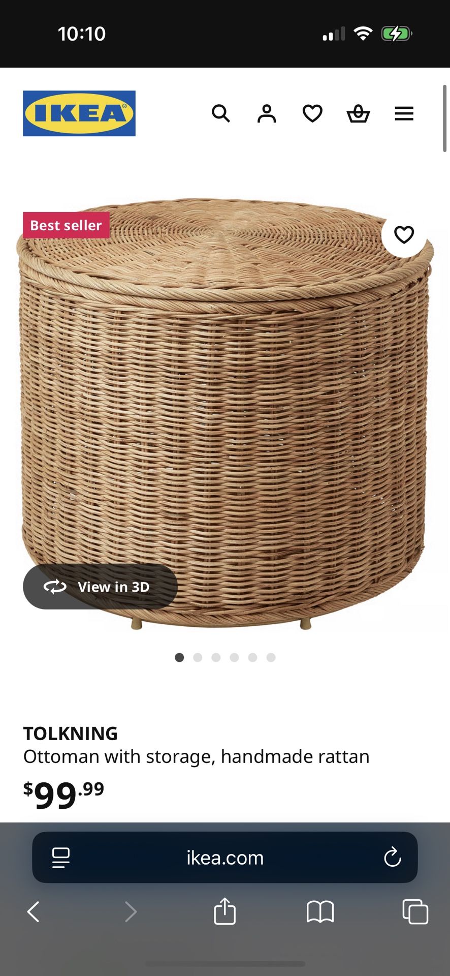 Ottoman with storage, handmade rattan