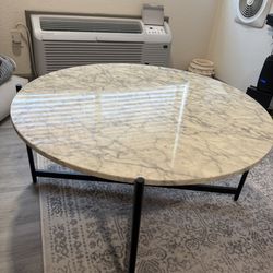 Coffee Table | Marble Top | Metal Base - White Marble-Matte Black