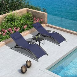 PURPLE LEAF Patio Chaise Lounge Set Outdoor Beach Pool Sunbathing Lawn Lounger Recliner Outside Tanning Chairs with Arm for All Weather Side Table Inc