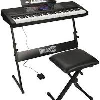 RockJam RJ761 61 Key Electronic Teaching Piano Keyboard Stand Stool-Pre-owned.