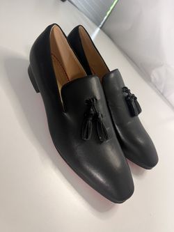 Christian Louboutin Men's Black Leather Tassel Loafers Red Bottoms EU 47 - MINT