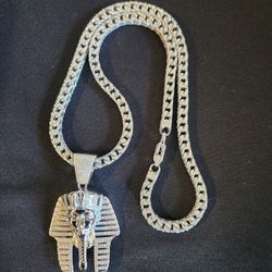 MOISSANITE FRANCO CHAIN AND MOISSANITE KING TUT PENDANT GRA REPORT AND WARRANTY CARD PASSES DIAMOND TESTER 