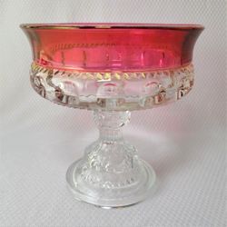Vintage Tiffin Kings Crown Thumbprint Cranberry Red Dish 5"