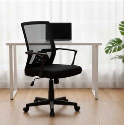 Mid Back Mesh Office Chair Computer Desk Chair with Armrests, Comfortable Swivel Rolling Task Chair for Bedroom Dorm, Height Adjustable Study Chair wi