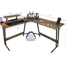 Cubicubi L Shaped Desk Corner Gaming Desk Computer Desk,Brown