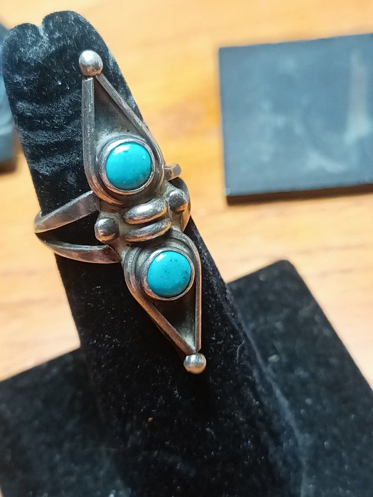 Sterling Silver Ring With Sleeping Beauty Turquoise Size 6