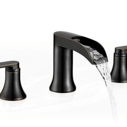 Oil Rubbed Bronze Waterfall Tub Faucet 3 Hole, Brass High Flow Roman Bathtub Faucet, Widespread Bathtub Faucets 6-16 Inch 2 Handle Deck Mount