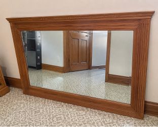 Large Wall-Mounted Mirror – Solid Wood Frame – $150