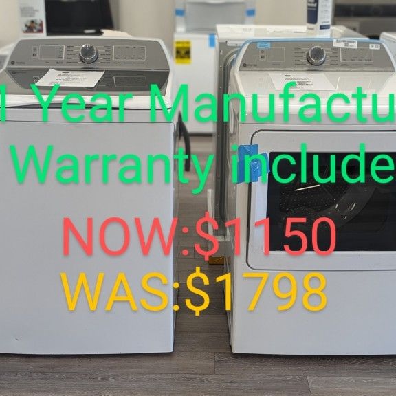 5.0cu Top Load Washer with Microban Technology and 7.4cu Electric Dryer with Sensor Dry and Sanitize Cycle. 1 Year Manufacturer Warranty Included 