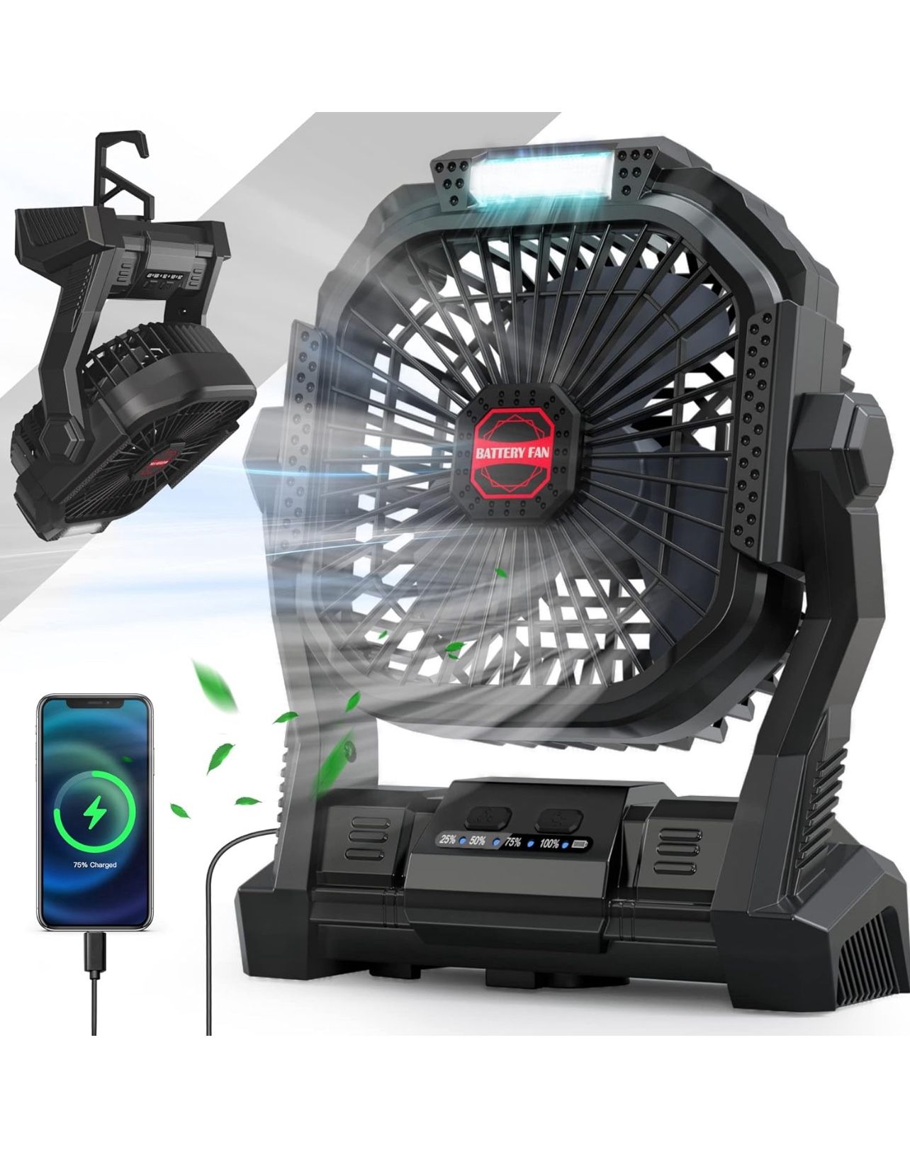 Brandnew Personal Fan Camping Fan with LED Lantern (Matte Black)