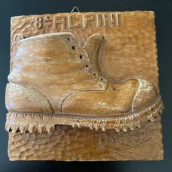 VINTAGE "ALPINI" ADVERTISING SHOE~ BOOT~ COBBLER ~ TRADE SIGN - DI GIORGI. Carved out of a Solid piece of Wood.....asking $55.00