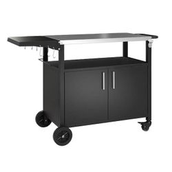 Outdoor Kitchen Cart with Stainless Steel Top, Black