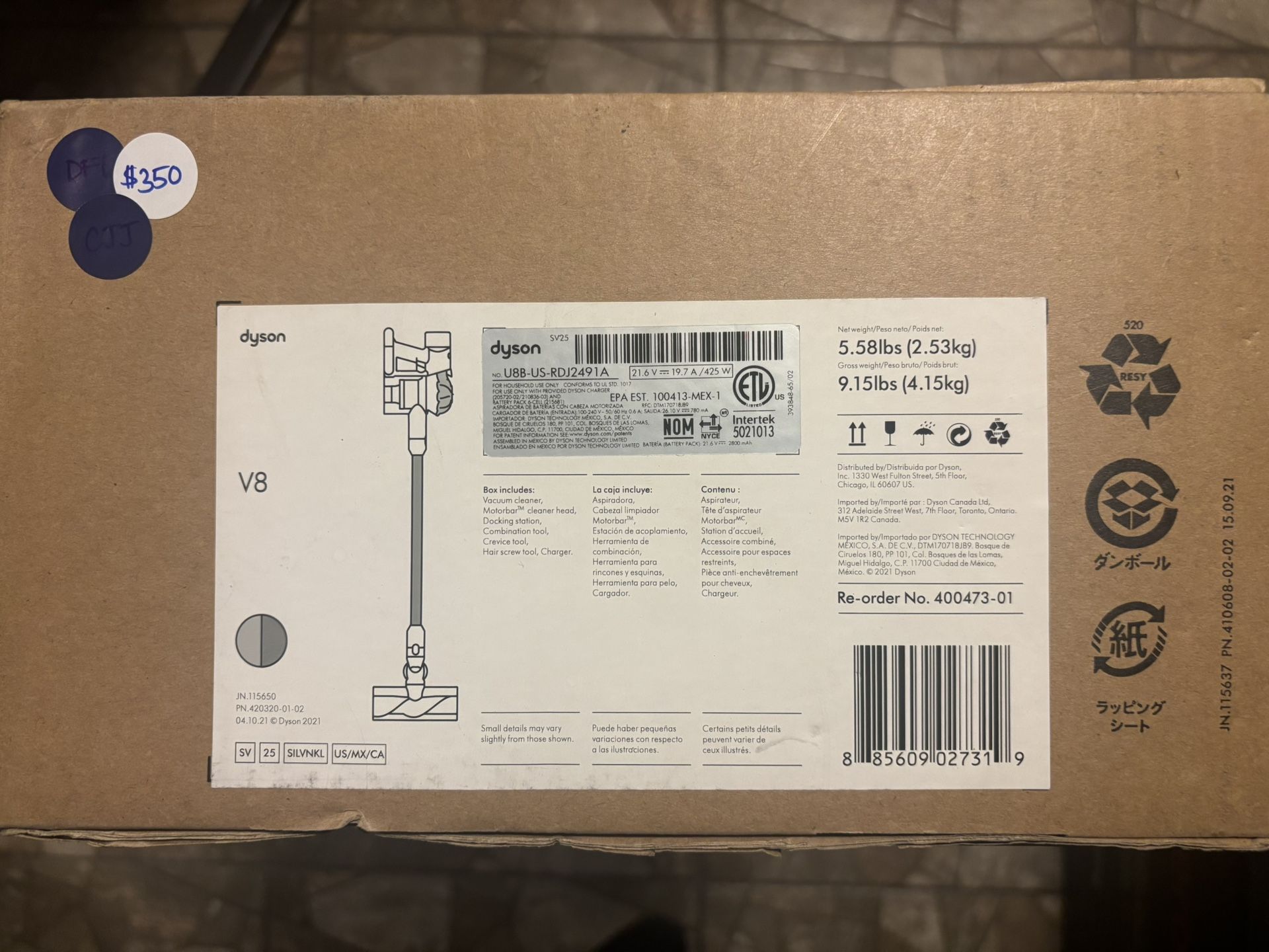 Dyson V8 Vacuum $350 
