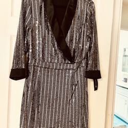 Womens Evening Sequin Silver Dress 