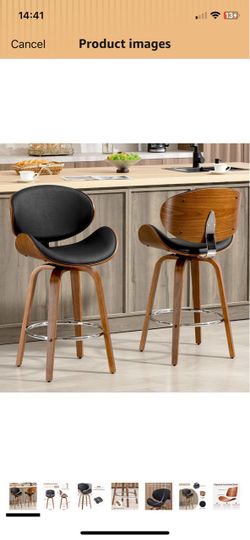 26'' Swivel Bar Stools Set of 2, Upholstered Faux Leather. Black