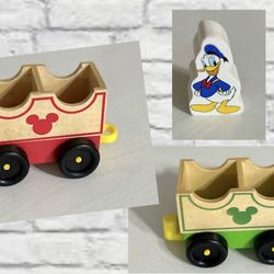 Melissa & Doug Wooden Train Carts & Donald Duck Set of 3 Mickey Mouse Disney