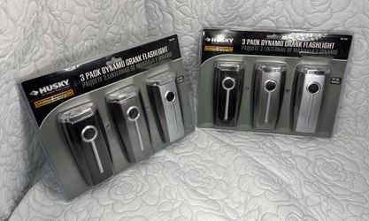 Husky AW-CA 3 Pack Dynamo Hand Crank LED Flashlight Torch Light Winding Rechargeable Recharging Portable Travel Survival Hiking Camping RV Emergency