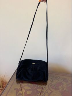 DRAMATIC PRICE DROP: CUSTOM-MADE BLACK SUEDE, zip-top SECURE closure CROSSBODY