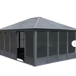 13 ft. x 16.5 ft. Sunroom Hardtop Gazebo Solarium Galvanized Steel Double Roof Aluminum Screen House Patio Backyard Gray
