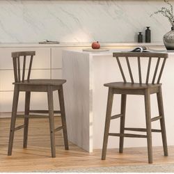 Set of 2 Brown Farmhouse Counter Stools