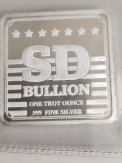S D Bullion 1 oz Silver Bar.  .999 fine