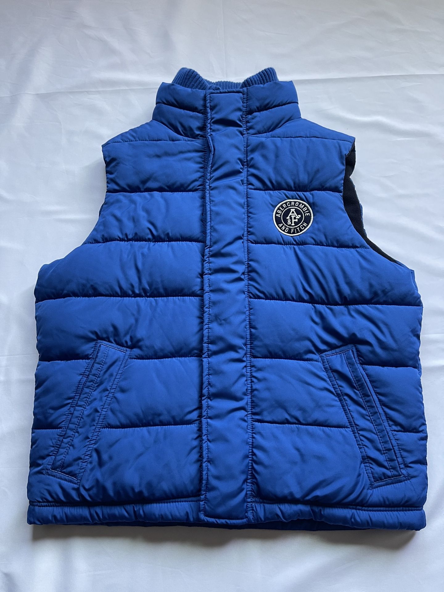 Men Abercrombie & Fitch A&F AF Puffer Vest Outerwear Jacket Blue Logo Large L